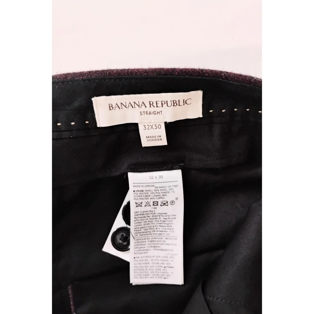 Banana Republic Straight Pants Mens 32x28 Burgundy Recycled Wool Pleated Italian